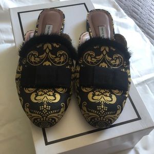 Tabitha Simmons Masha Fur Trimmed Mules 38.5
